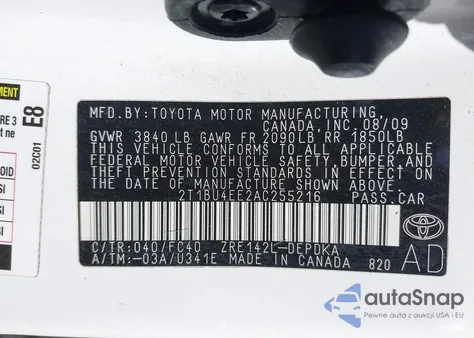 2010 Toyota Corolla Le from USA, damaged, VIN 2T1BU4EE2AC255216